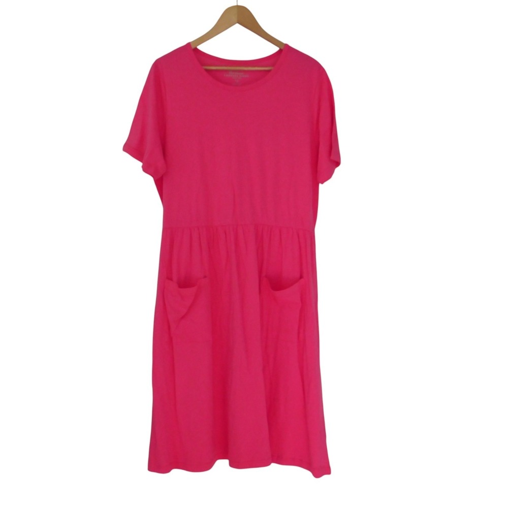 NEW Womens‎ cotton T Shirt dress Short Sleeve Patch Pockets Pink Size 1X